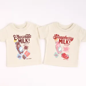 Chocolate & Strawberry Milk Matching Kids T-Shirt boys fashion clearance