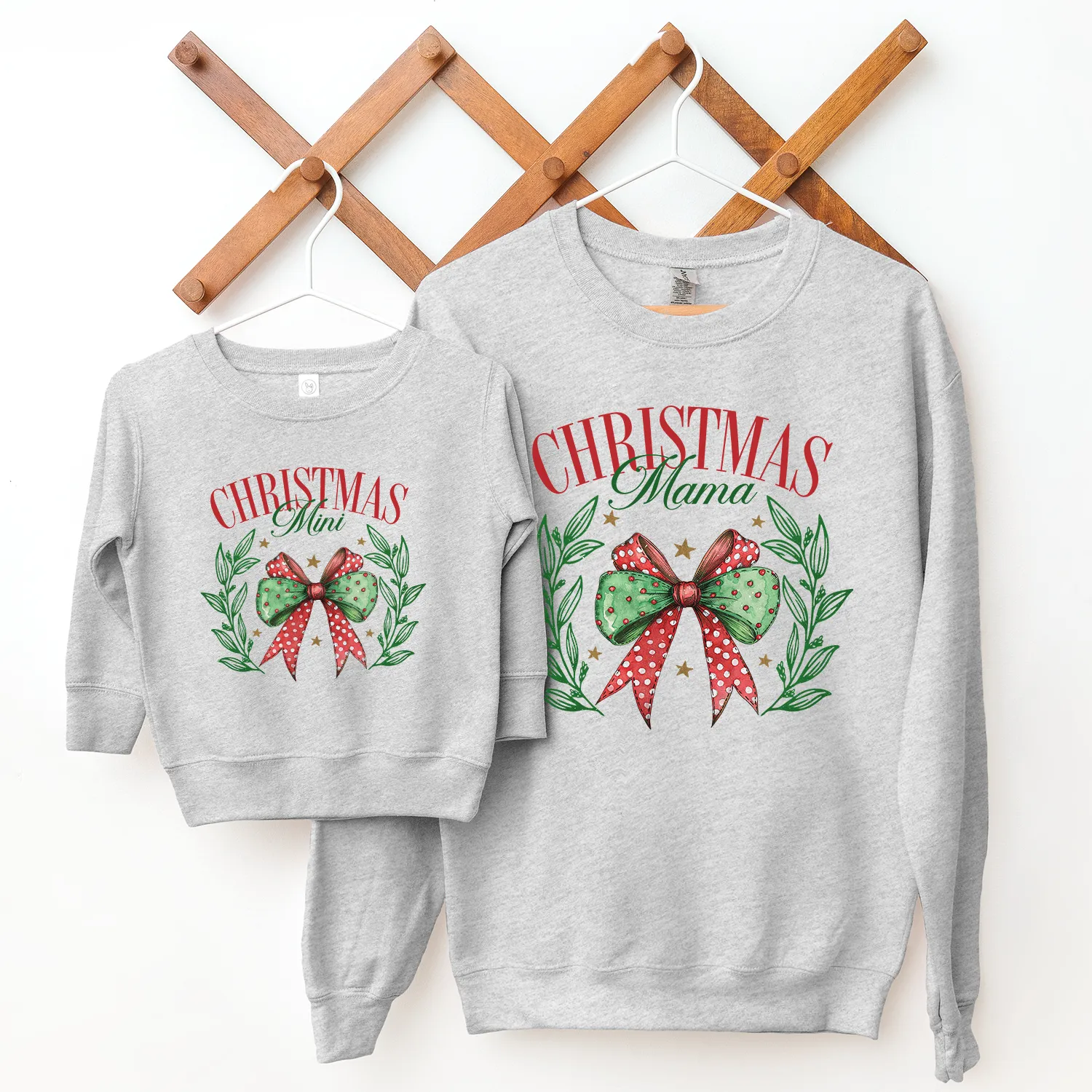 Christmas Mama & Mini Retro Bow Matching Sweatshirts
