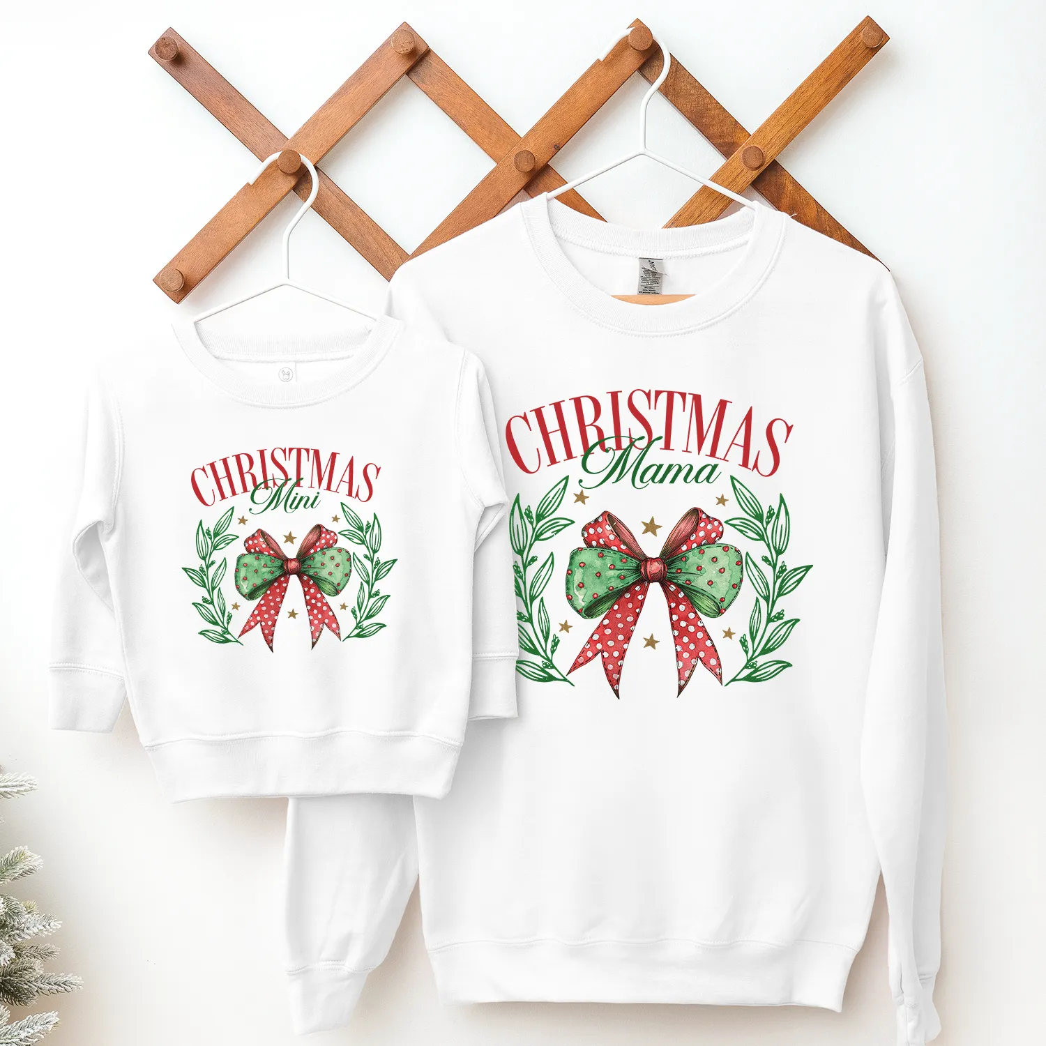 Christmas Mama & Mini Retro Bow Matching Sweatshirts