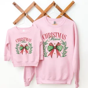 Christmas Mama & Mini Retro Bow Matching Sweatshirts pregnancy clothes clearance
