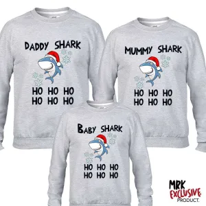 Christmas Shark Family Matching Grey Sweaters (MRK X) mens dad clothes online