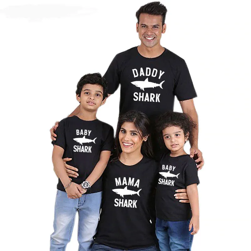 Classic Shark Family Matching T-Shirts - Black (MRK X) mens dad clothes online