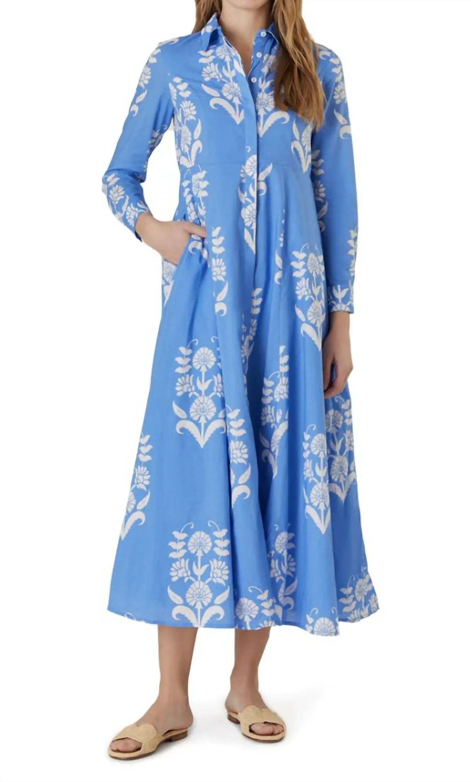 Classic Shirt Dress In Mughal Floral Blue
