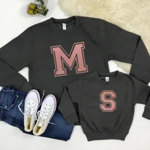 Classic Varsity Initial Family Matching Crew Sweaters - Storm/Rose Gold (MRK X) mum blouses clearance