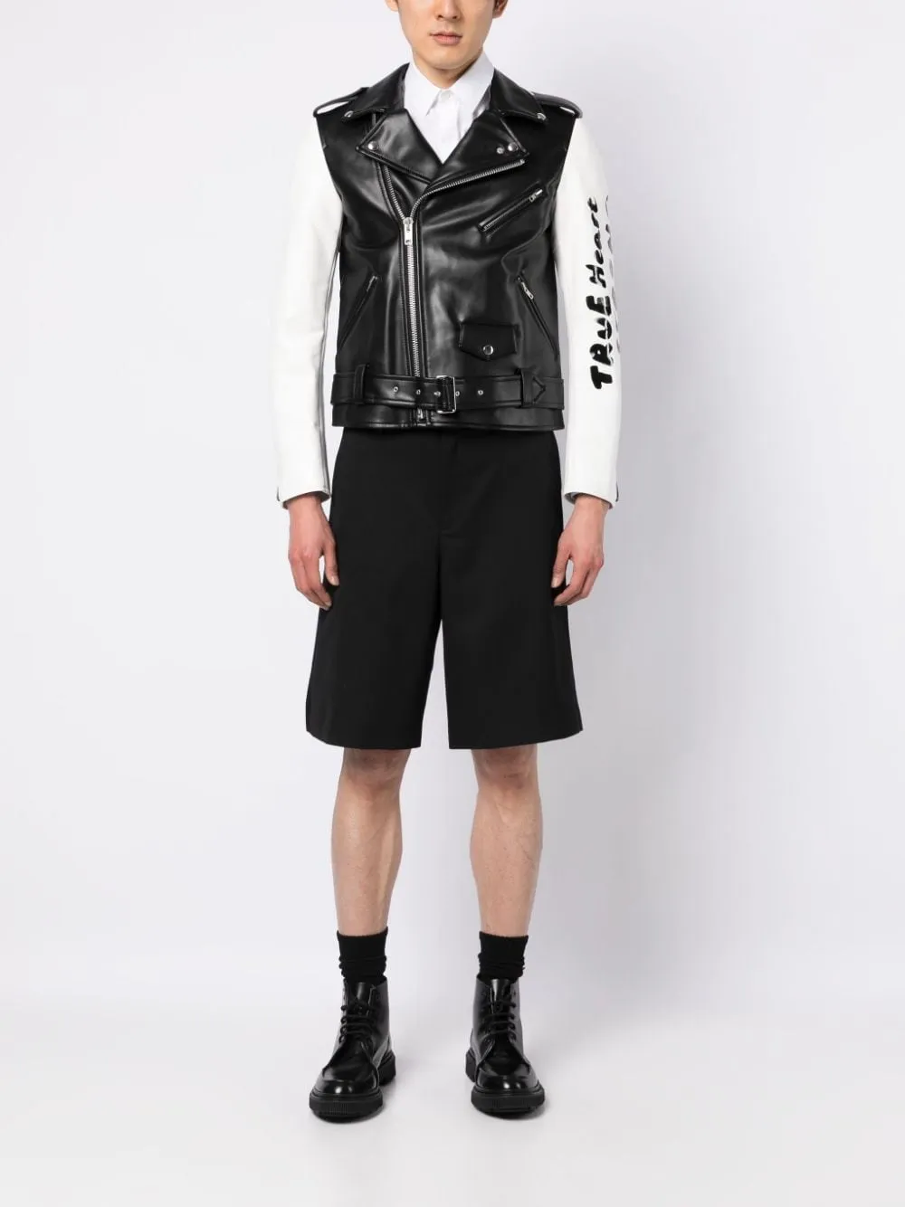 Contrasting-Sleeves Biker Jacket