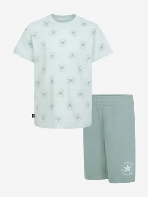 Converse Jungen AOP T-Shirt und Shorts Set in Grün
