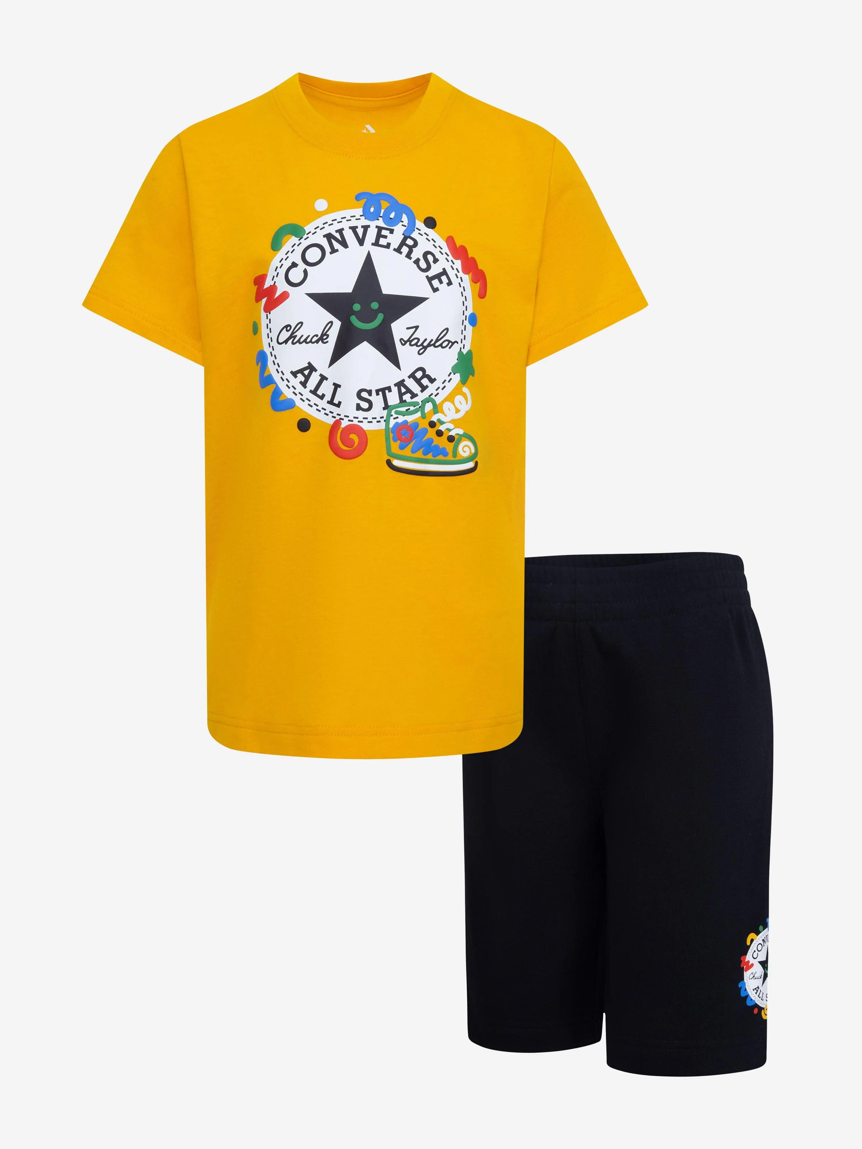 Converse Jungen Squiggle T-Shirt und Shorts Set in Schwarz