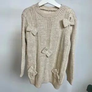 Coquette Bow Knitted Jumper Beige girls skirts clearance