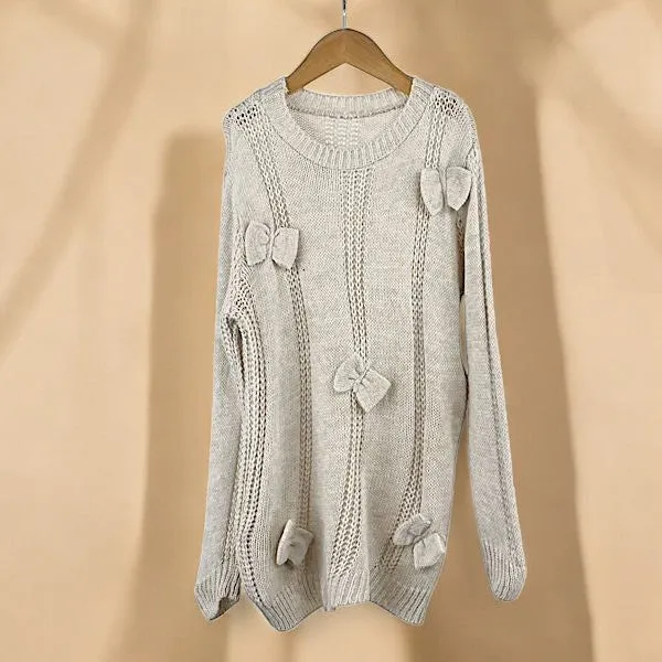 Coquette Bow Knitted Jumper Beige