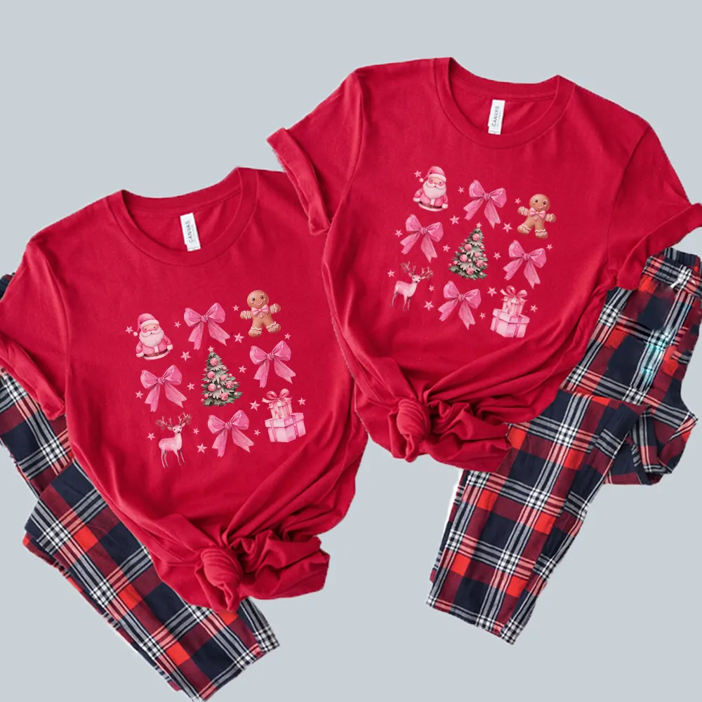 Coquette Christmas Icons Mum & Kid Matching Yuletide Pyjama Tee and Pant Set