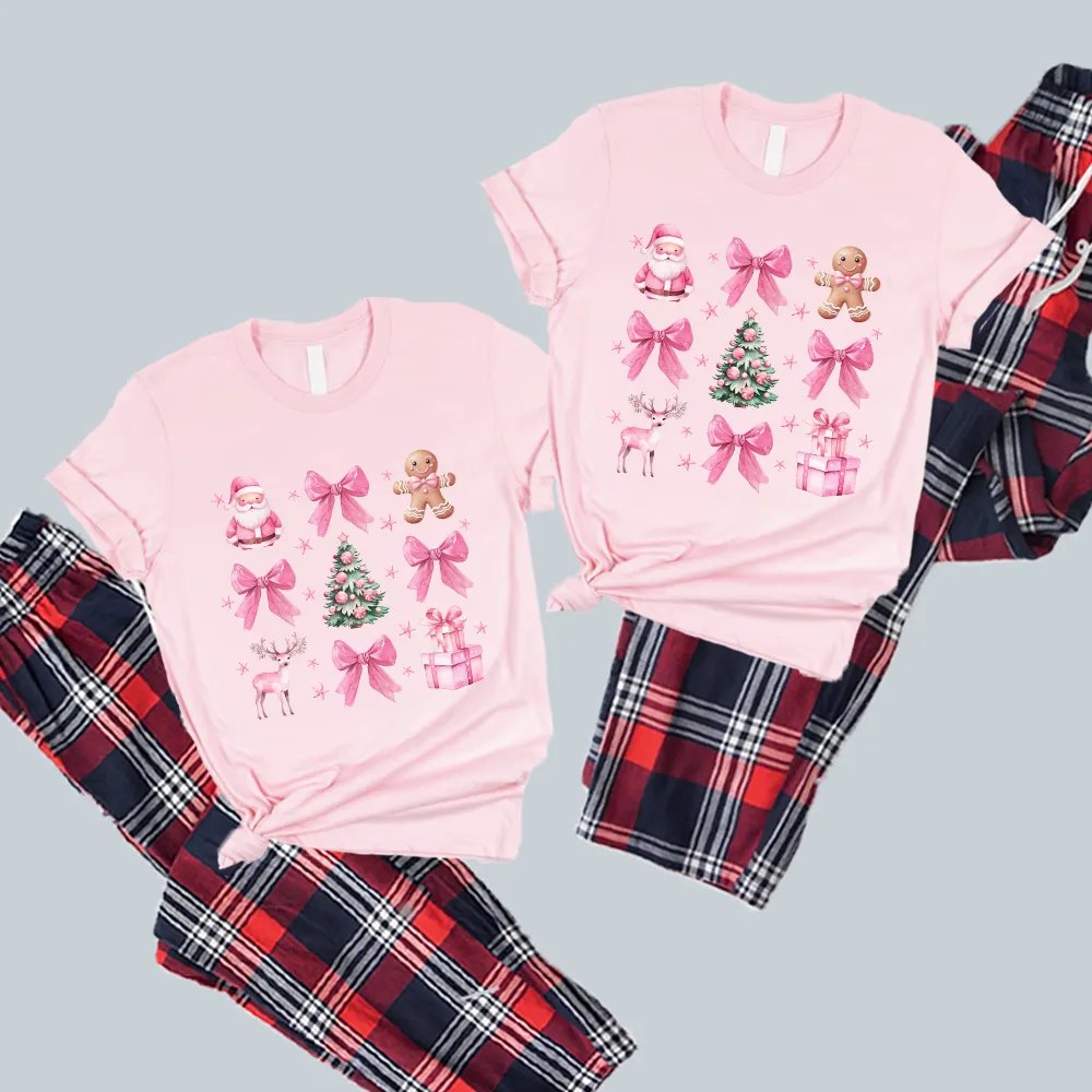 Coquette Christmas Icons Mum & Kid Matching Yuletide Pyjama Tee and Pant Set