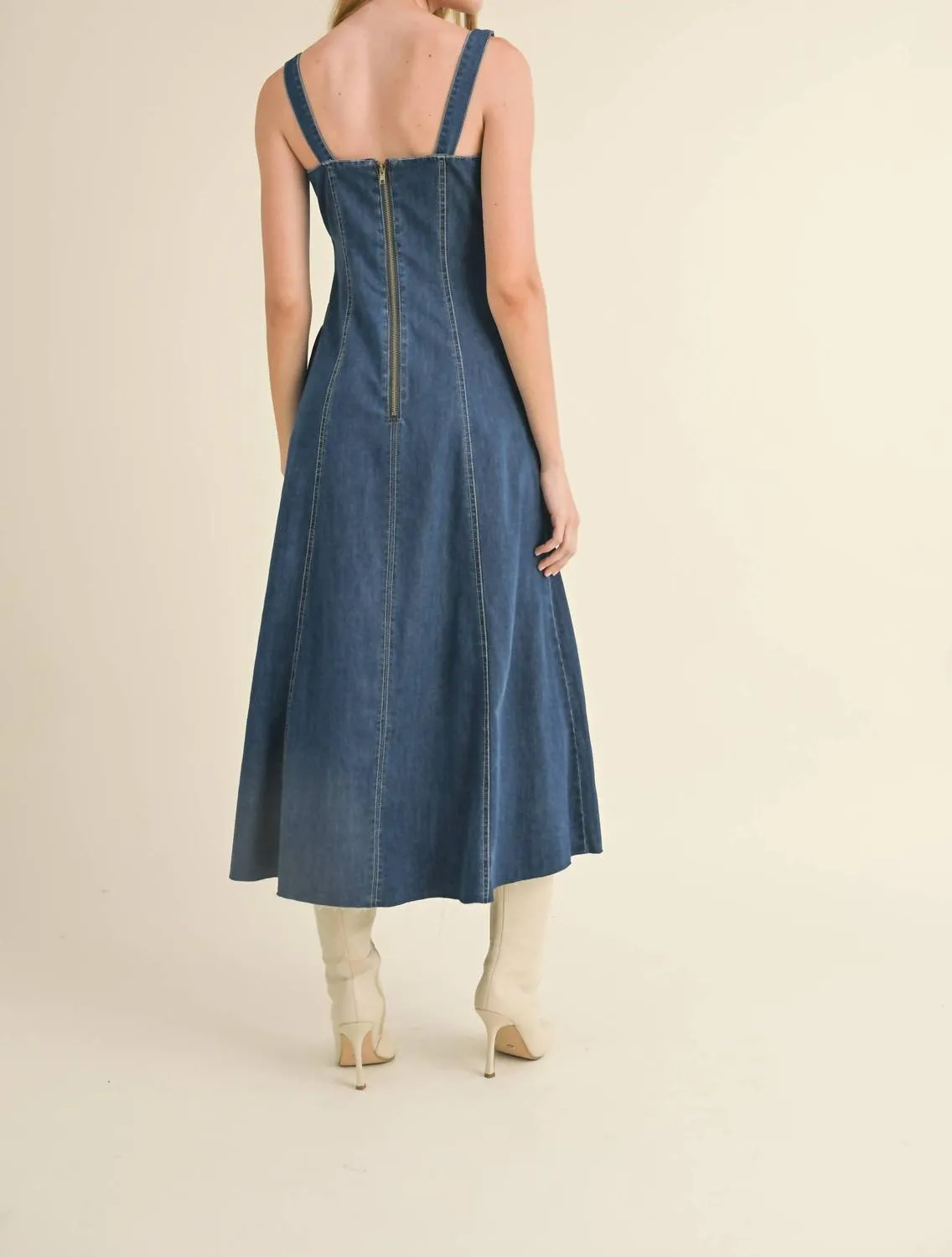 Corset Midi Paneled Dress In Denim