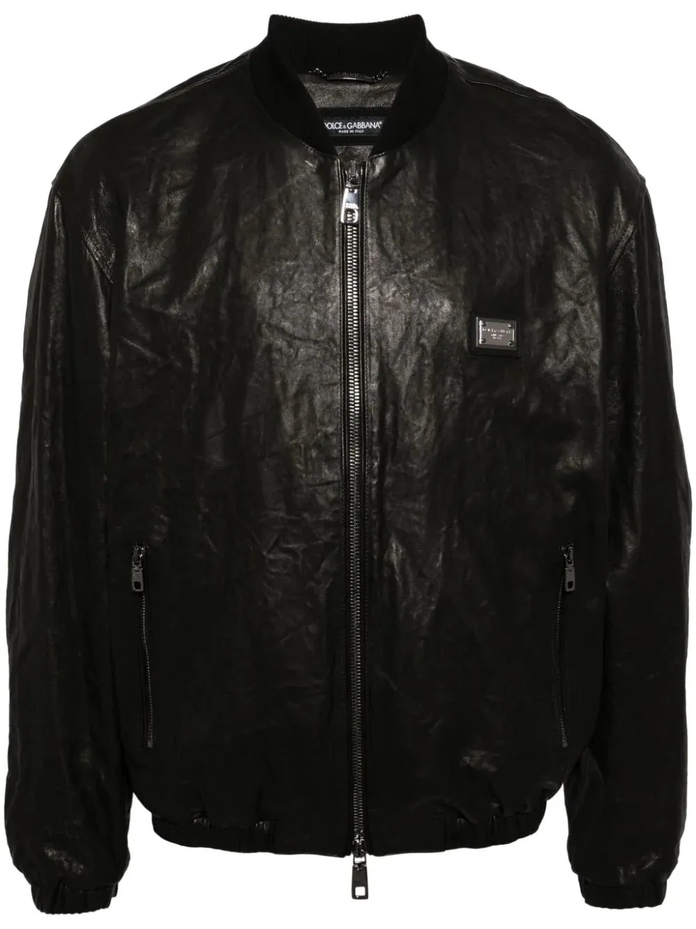 Crinkled Leather Bomber Jacket winter jackets clearance