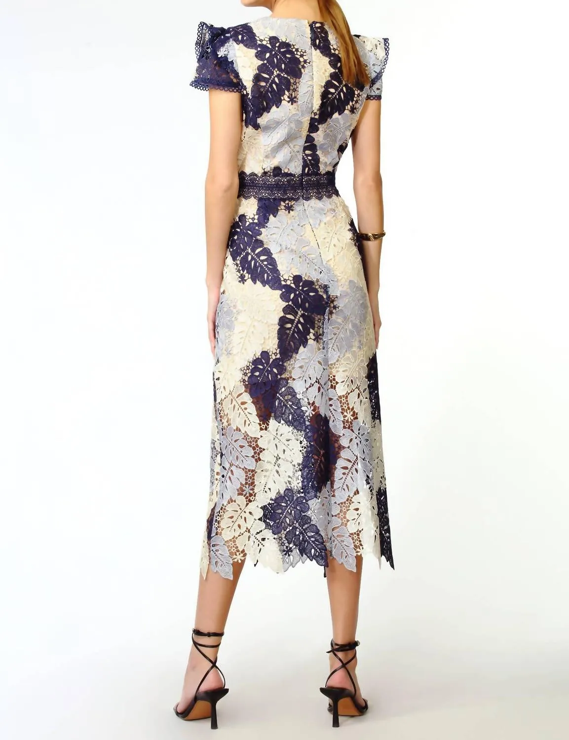 Crochet Lace Midi Dress in Navy