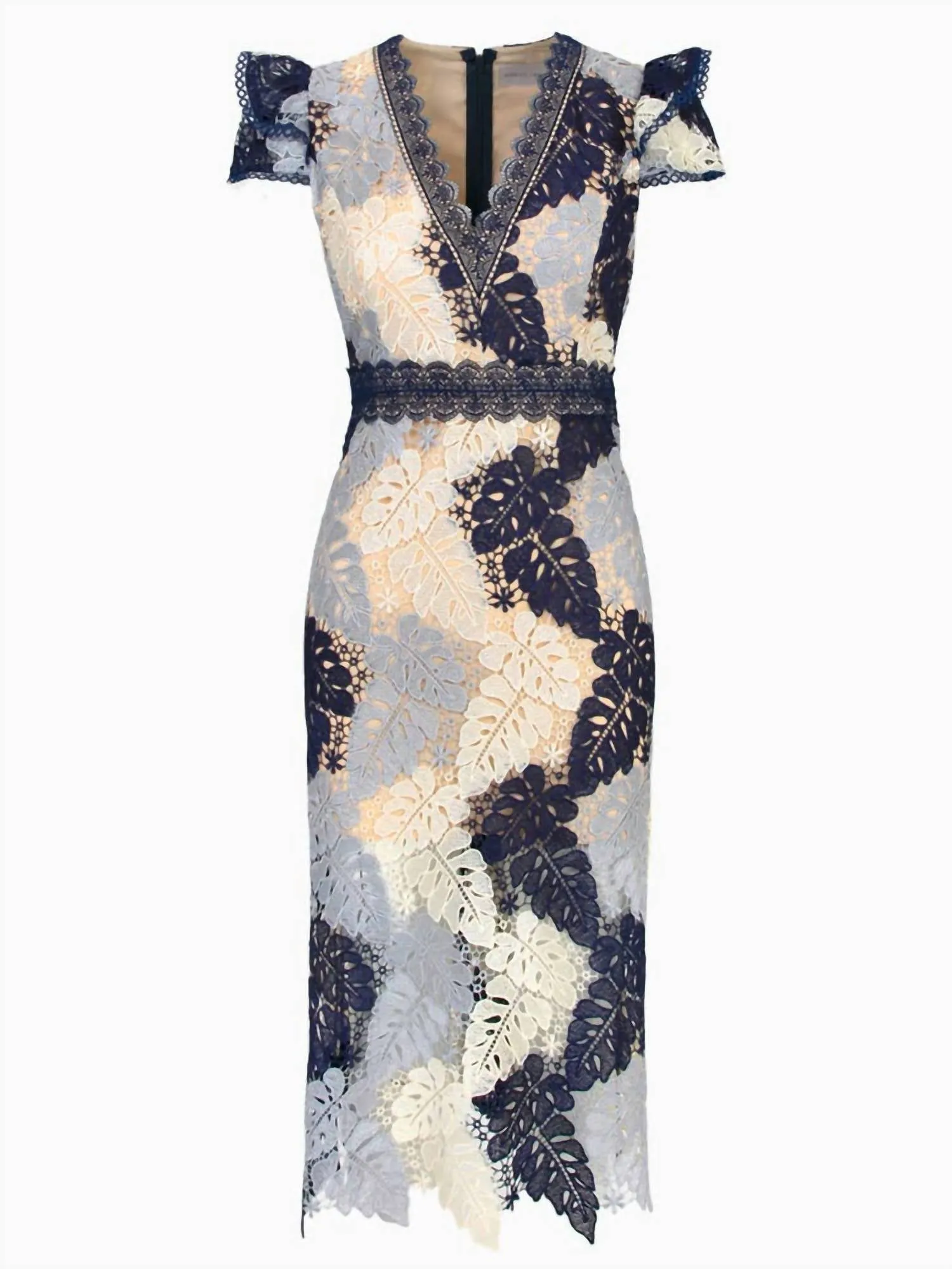 Crochet Lace Midi Dress in Navy