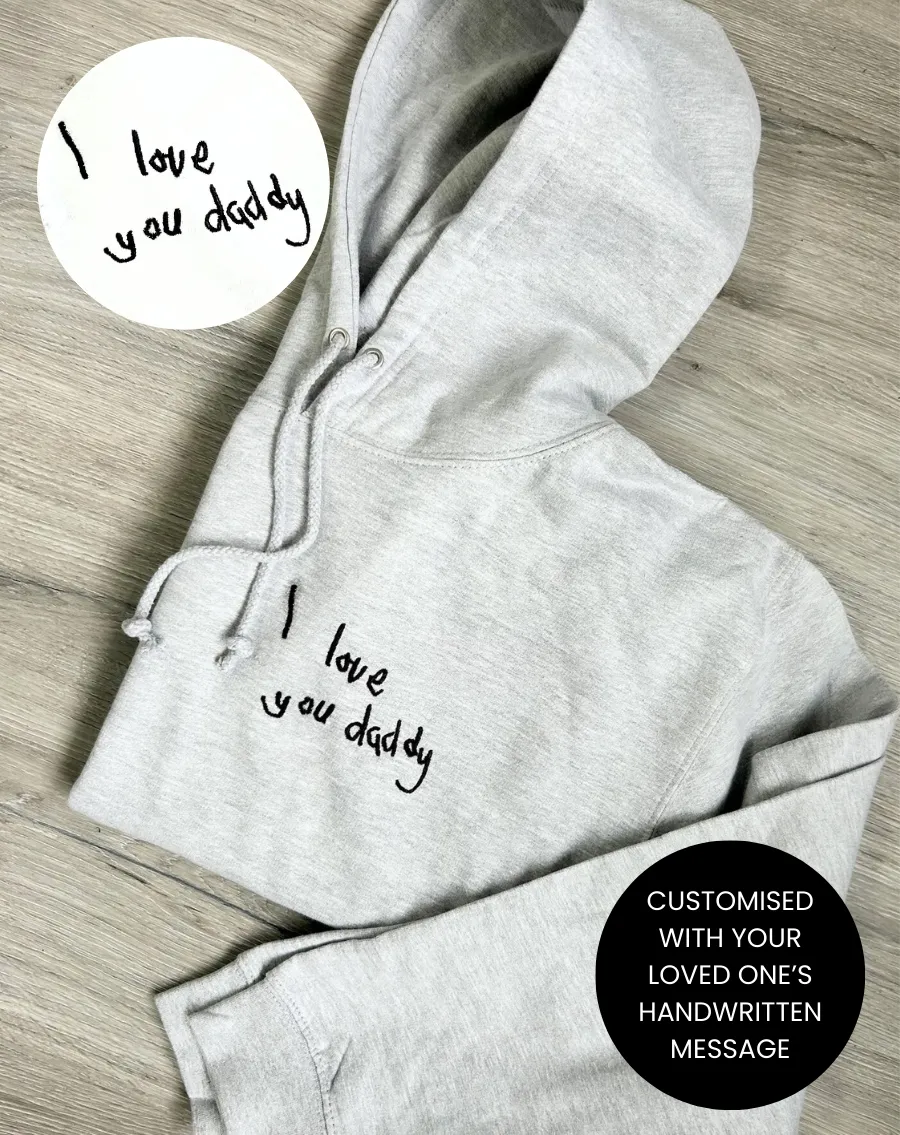 Customised Handwriting Embroidered Mens Hoodie dad jeans best price