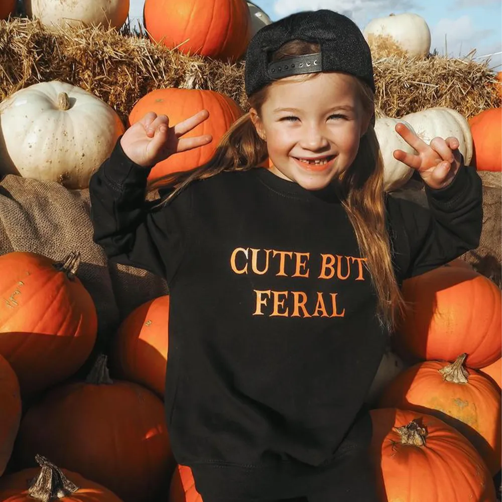 Cute But Feral Halloween Kids Sweatshirt boys fashion clearance