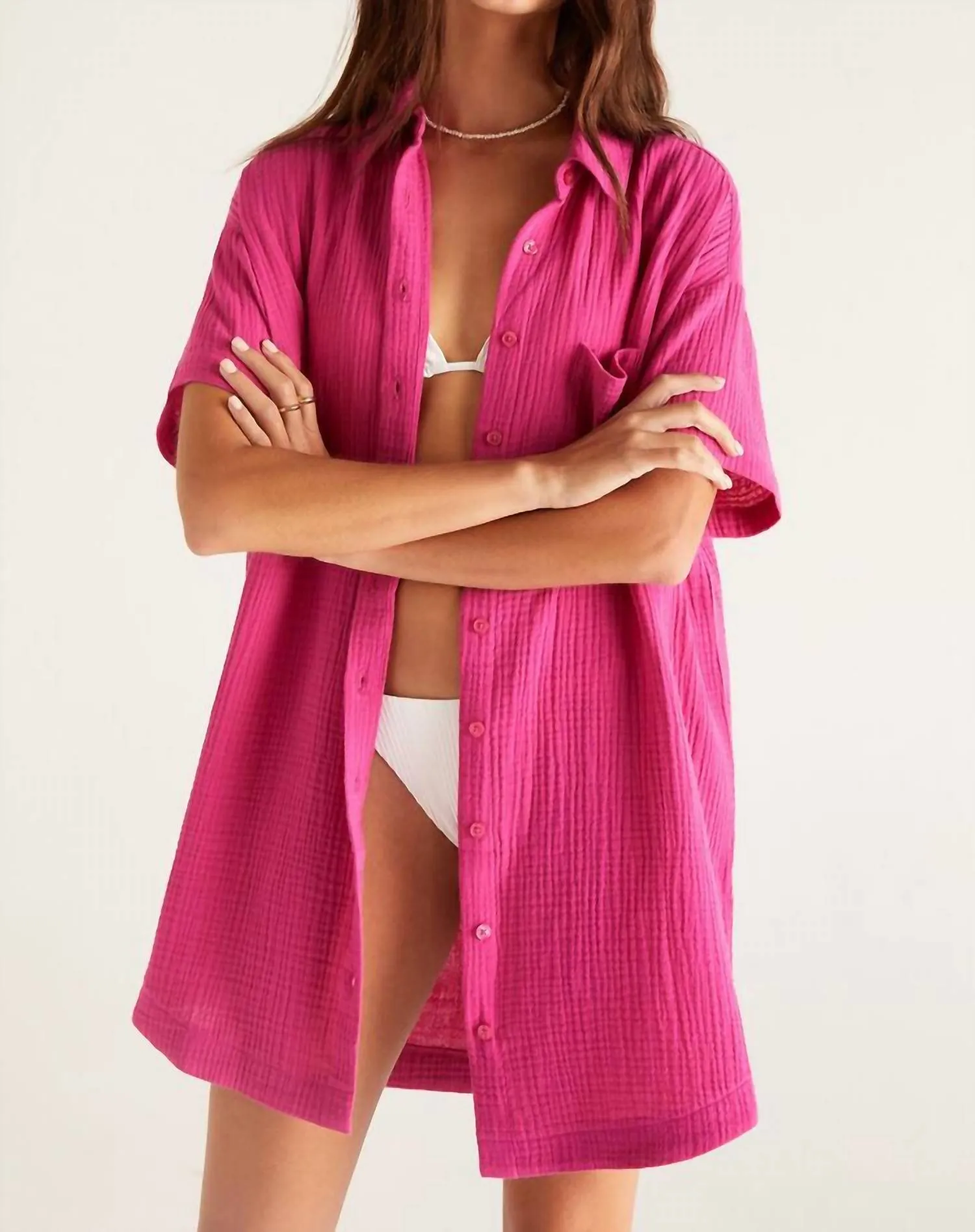 Cyrus Gauze Dress In Fiesta Fuchsia