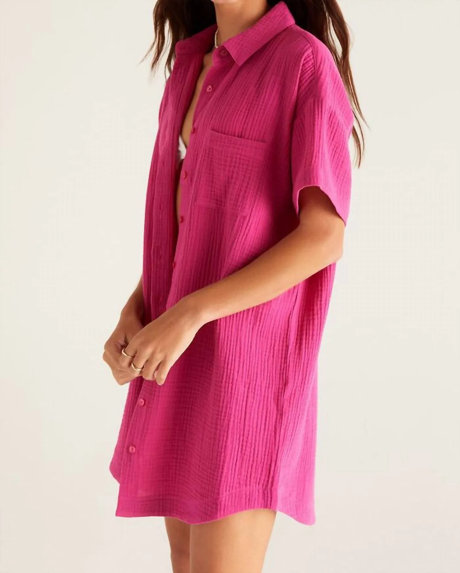 Cyrus Gauze Dress In Fiesta Fuchsia