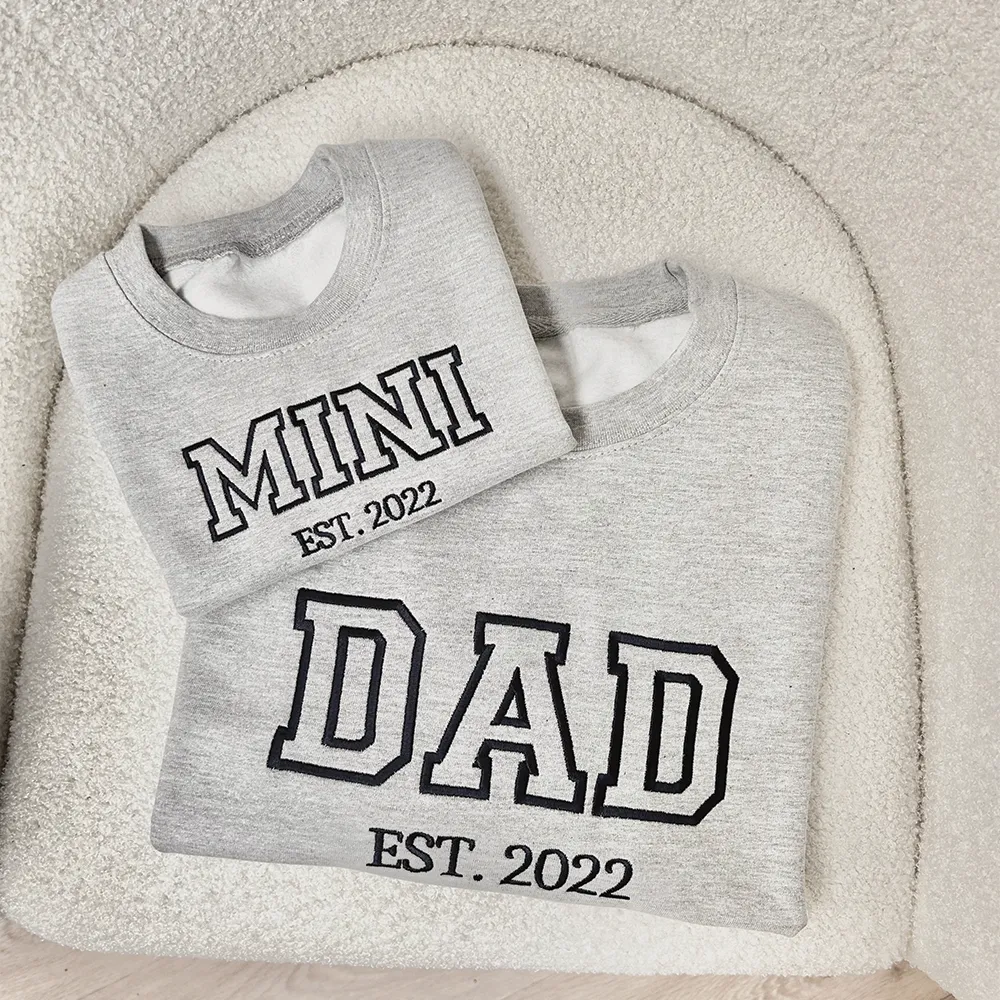 Dad & Mini Established Embroidered Heather Grey/Navy Sweatshirts dads clothes cheap