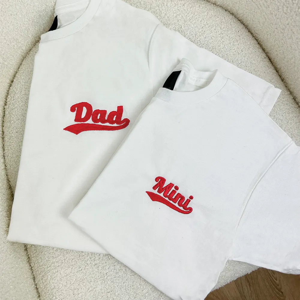 Dad & Mini Retro Embroidered Pocket Logo White T-shirts mens dad clothes online