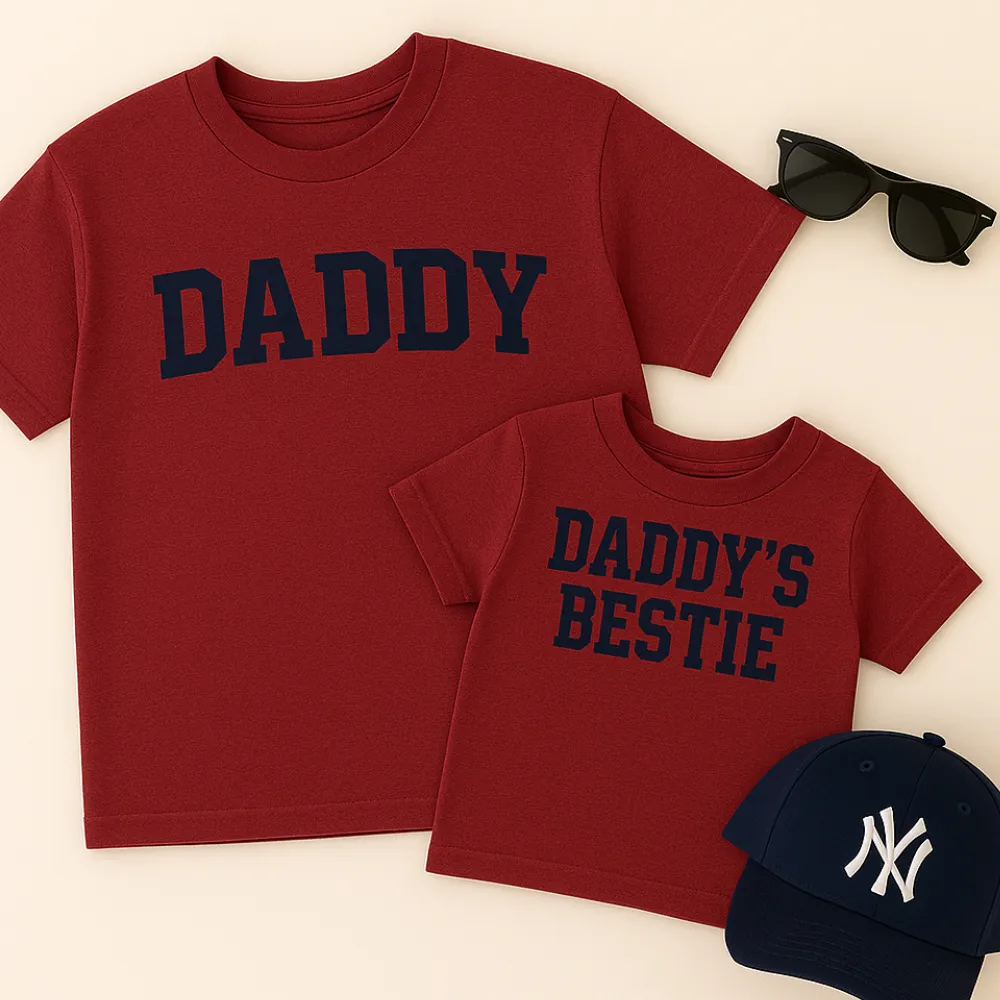 Daddy & Daddy's Bestie College Matching Burgundy T-Shirts dads clothes cheap
