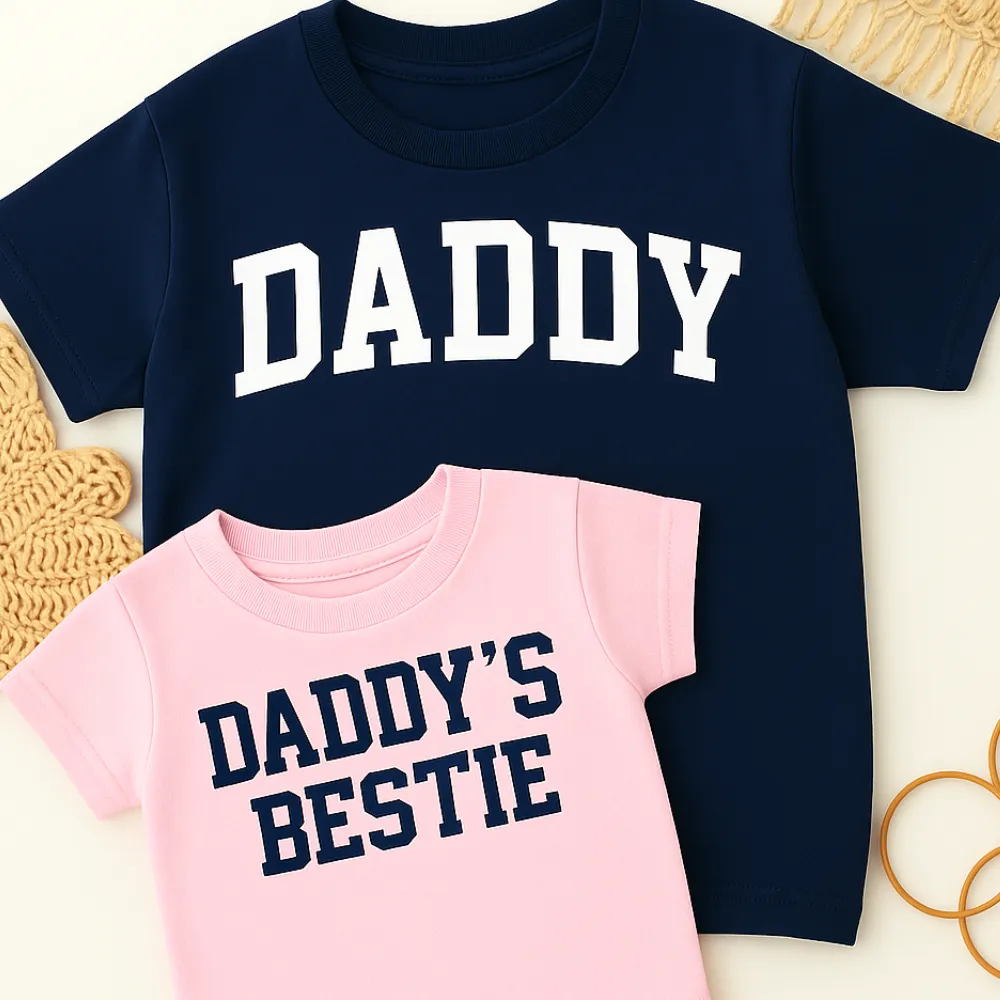 Daddy & Daddy's Bestie College Matching Navy/Pink T-Shirts daddy outfits clearance