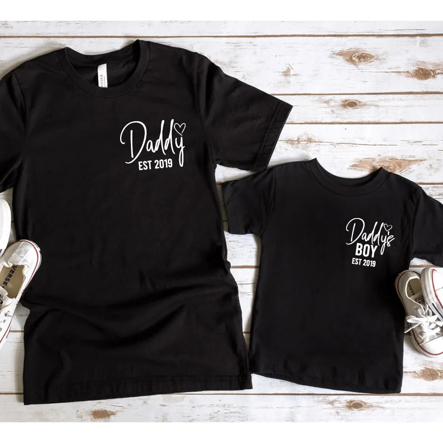 Daddy & Daddy's Boy Est Mini Logo Matching Black T-Shirts fathers day sale outfits
