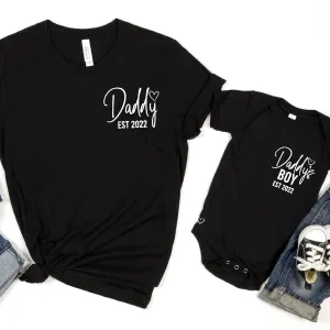 Daddy & Daddy's Boy Est Mini Logo Matching Black Tee/Baby Vest fathers day sale outfits