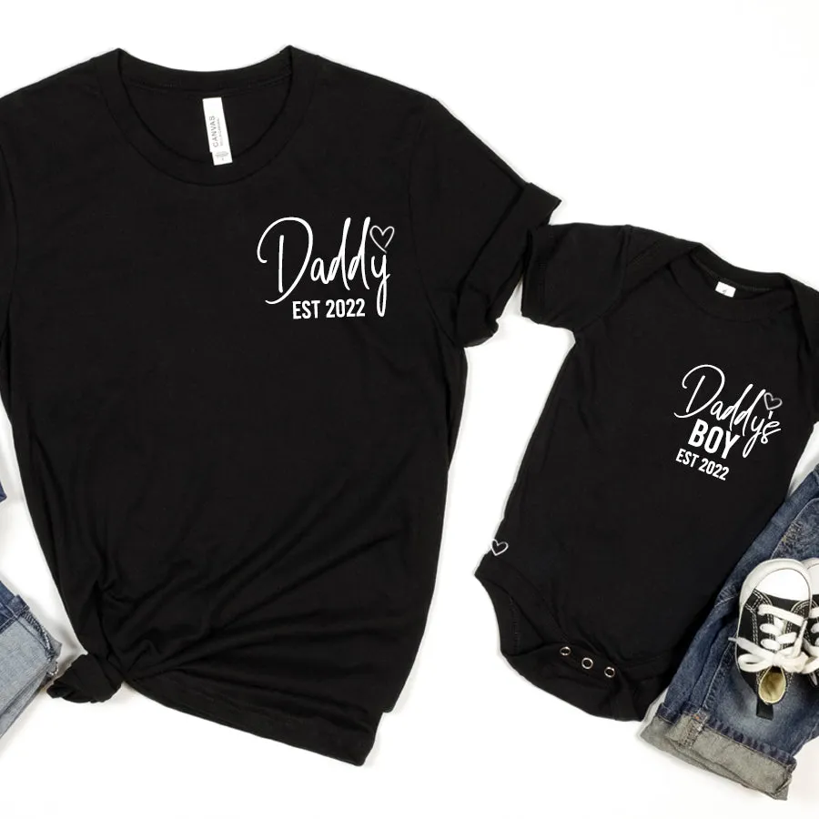 Daddy & Daddy's Boy Est Mini Logo Matching Black Tee/Baby Vest fathers day sale outfits