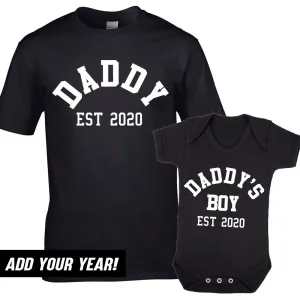Daddy & Daddy's Boy Varsity Established Matching Black T-Shirt & Bodysuit (MRK X) fathers day sale outfits