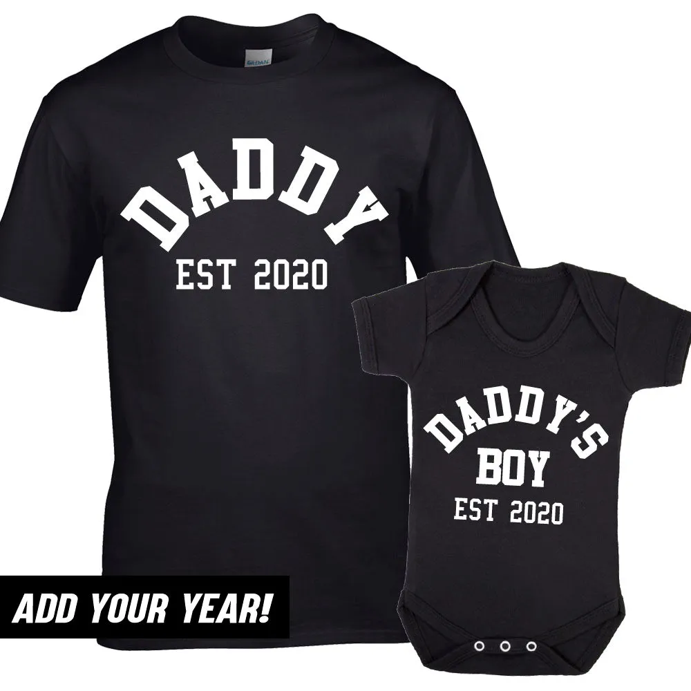 Daddy & Daddy's Boy Varsity Established Matching Black T-Shirt & Bodysuit (MRK X) fathers day sale outfits