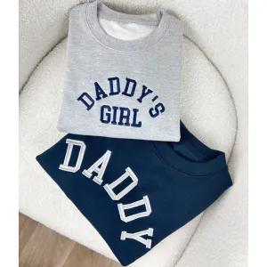 Daddy & Daddy's Girl College Embroidered Navy/Grey Sweatshirts dads clothes cheap