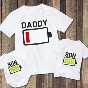 Daddy & Son Matching White Battery Charge Tees (MRK X) fathers day sale outfits