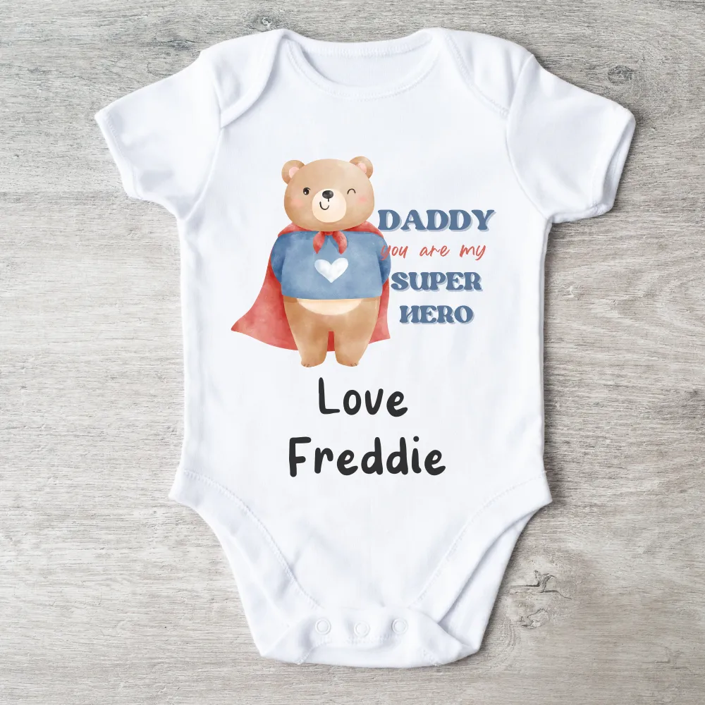 Daddy My Super Hero Teddy Bear Personalised Baby Bodysuit daddy outfits clearance