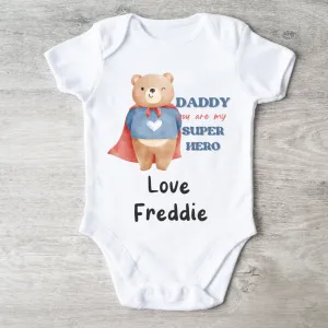 Daddy My Super Hero Teddy Bear Personalised Baby Bodysuit daddy outfits clearance
