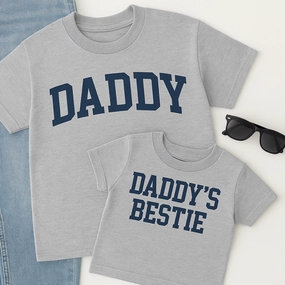 Daddy & Daddy's Bestie College Matching Grey T-Shirts mens dad clothes online
