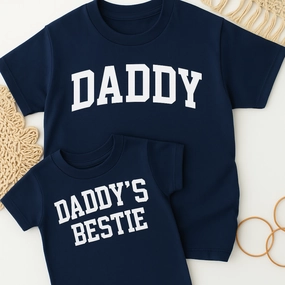 Daddy & Daddy's Bestie College Matching Navy T-Shirts mens dad clothes online