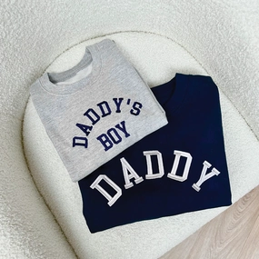 Daddy & Daddy's Boy College Embroidered Navy/Grey Sweatshirts mens dad clothes online