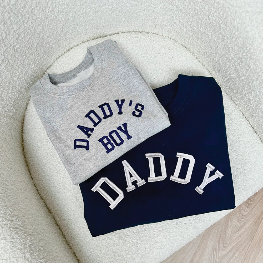 Daddy & Daddy's Boy College Embroidered Navy/Grey Sweatshirts mens dad clothes online