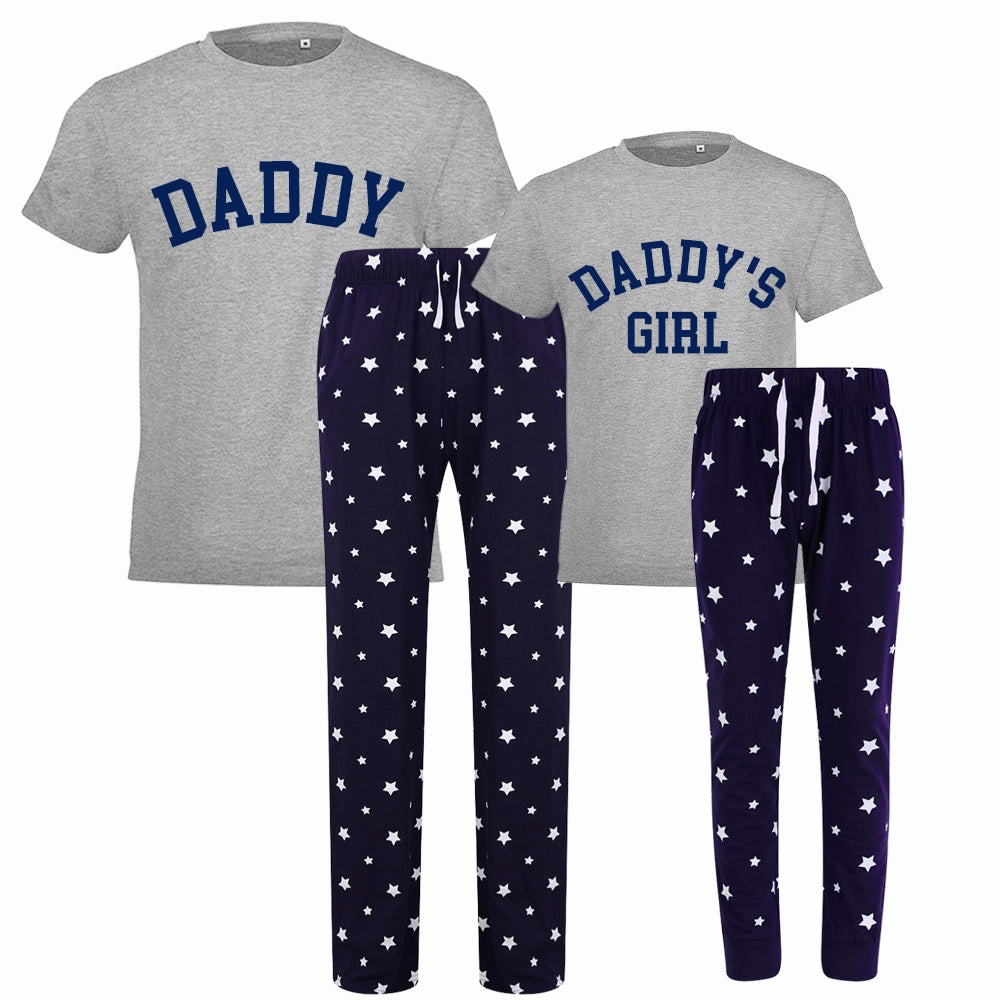 Daddy & Daddy's Girl College Matching Star Pyjamas - Grey/Navy mens dad clothes online