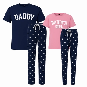 Daddy & Daddy's Girl College Matching Star Pyjamas - Navy/Pink mens dad clothes online