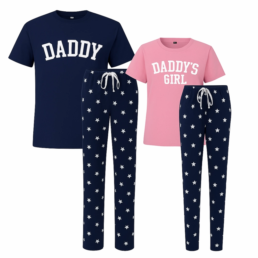 Daddy & Daddy's Girl College Matching Star Pyjamas - Navy/Pink mens dad clothes online