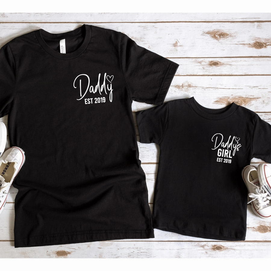 Daddy & Daddy's Girl Est Mini Logo Matching Black T-Shirts mens dad clothes online