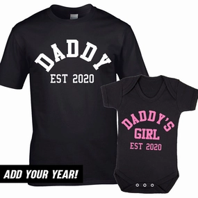 Daddy & Daddy's Girl Varsity Established Matching T-Shirt & Bodysuit (MRK X) mens dad clothes online