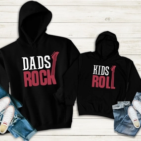 Dads Rock & Kids Roll Matching Black Hoodies mens dad clothes online