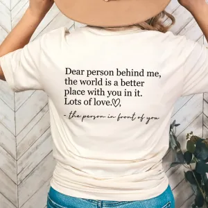 Dear Person Behind Me Back Logo T-Shirt pregnancy jeans best price