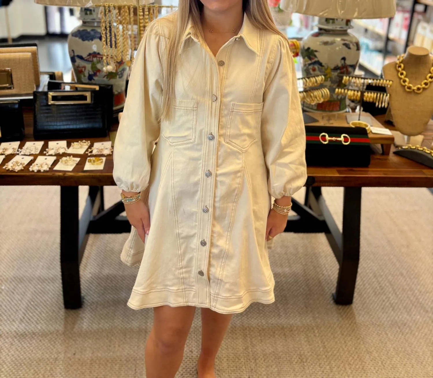 Denim Dress In Ecru