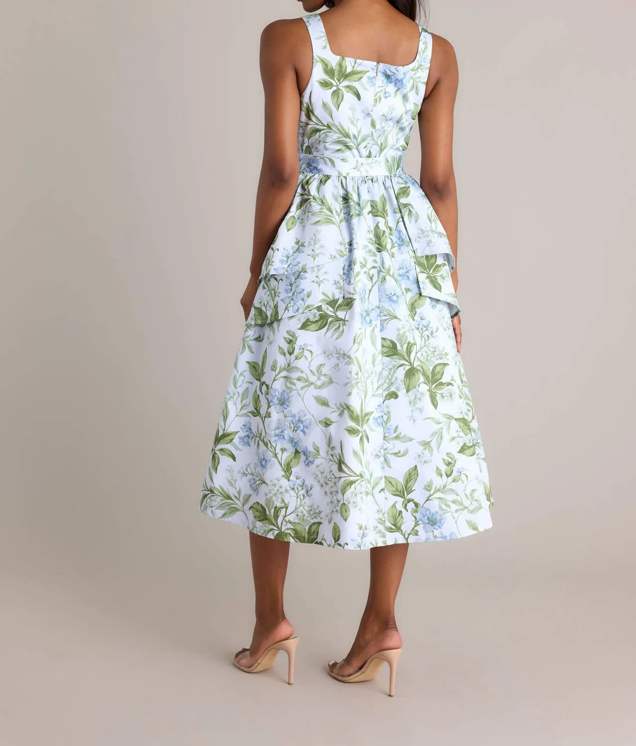 Diana Petal Midi Dress In Blue Lilacs Botanical Print