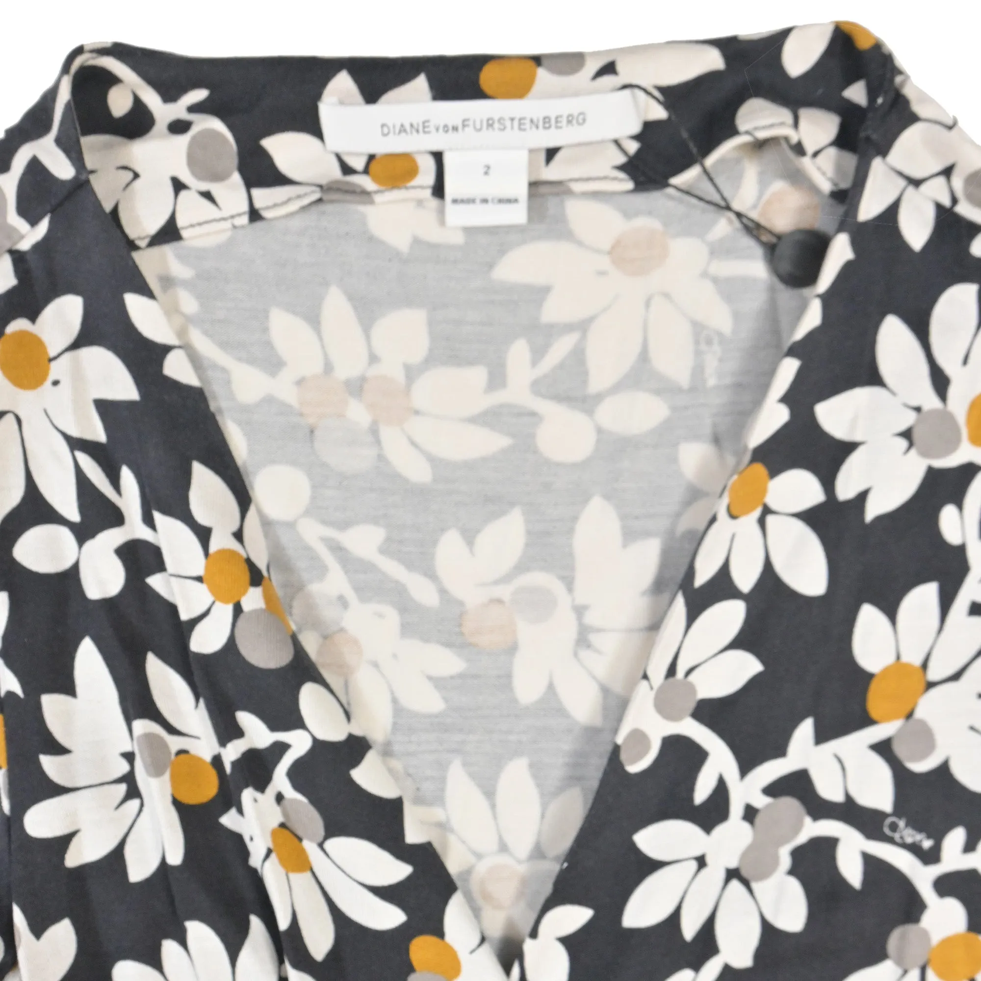 Diane von Furstenberg Floral Print Long Dress in Black Viscose